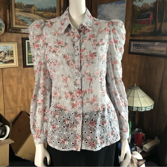 Floral Cottagecore Eyelet Blouse - Picture 1 of 6
